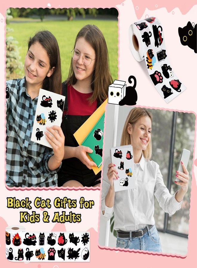 FVNPIHAM 1000Pcs Black Cat Stickers Rolls -16 Patterns Cute Cartoon Cat Stickers, Black Cat Gifts for Adults Kids, Teacher Reward Decals for Water Bottles Laptop Scrapbook - Image 3